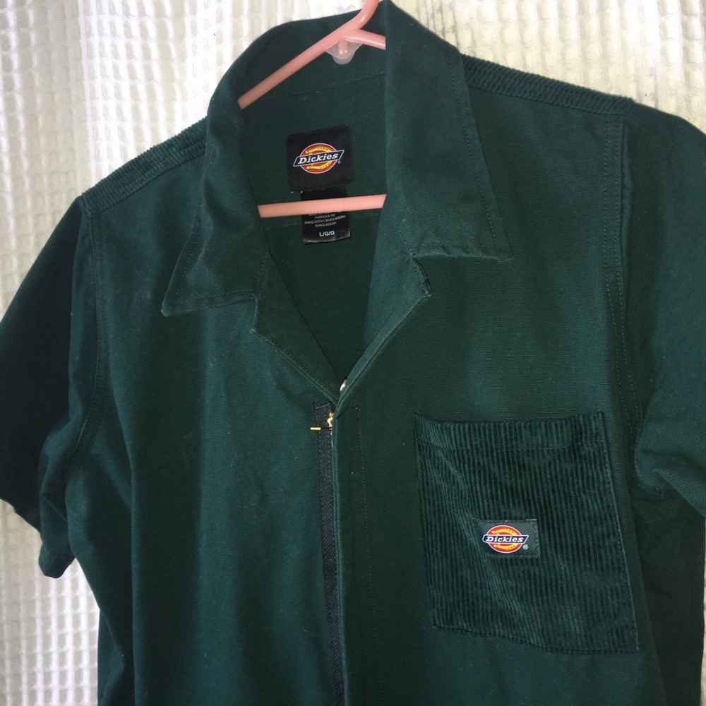 Green Dickies women’s reworked coveralls with corduroy detail! Rare!